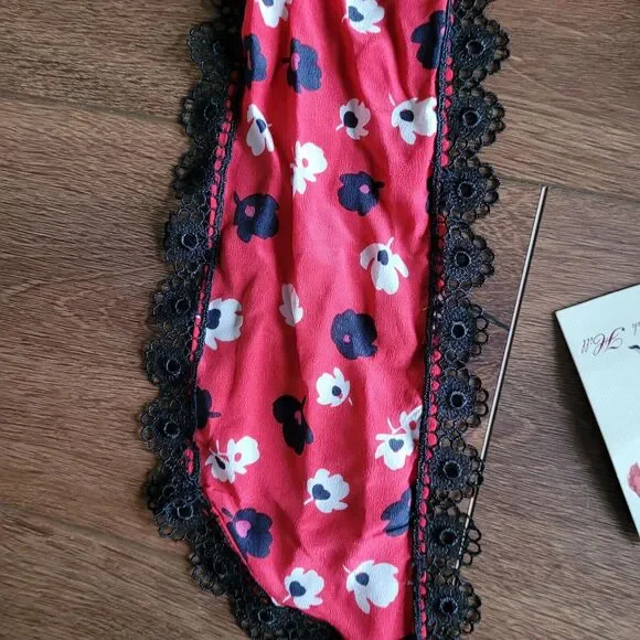 Silk Scarf with Cherries on Top ALANNAH HILL Rayon Lace Trim Red Black NEW - Picture 9 of 11